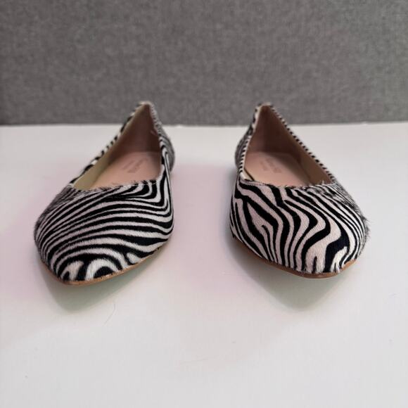 Garnet Hill Shoes Women 9 Black White Zebra Calf Hair Adrian Pointed Ballet Flat - Picture 3 of 10